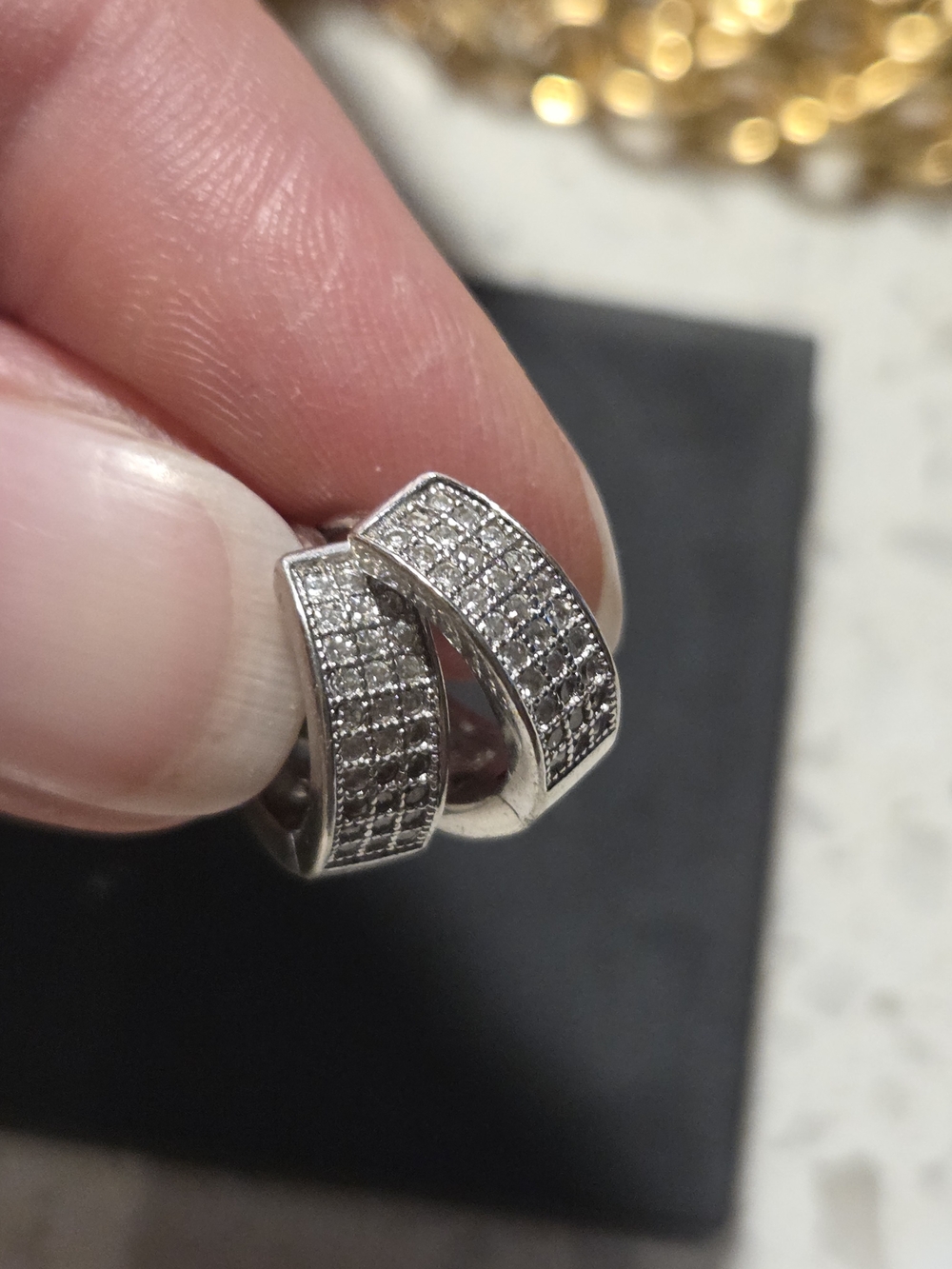Sterling Silver Pavé Hoop Earrings with Clear Stones - Women Jewelry